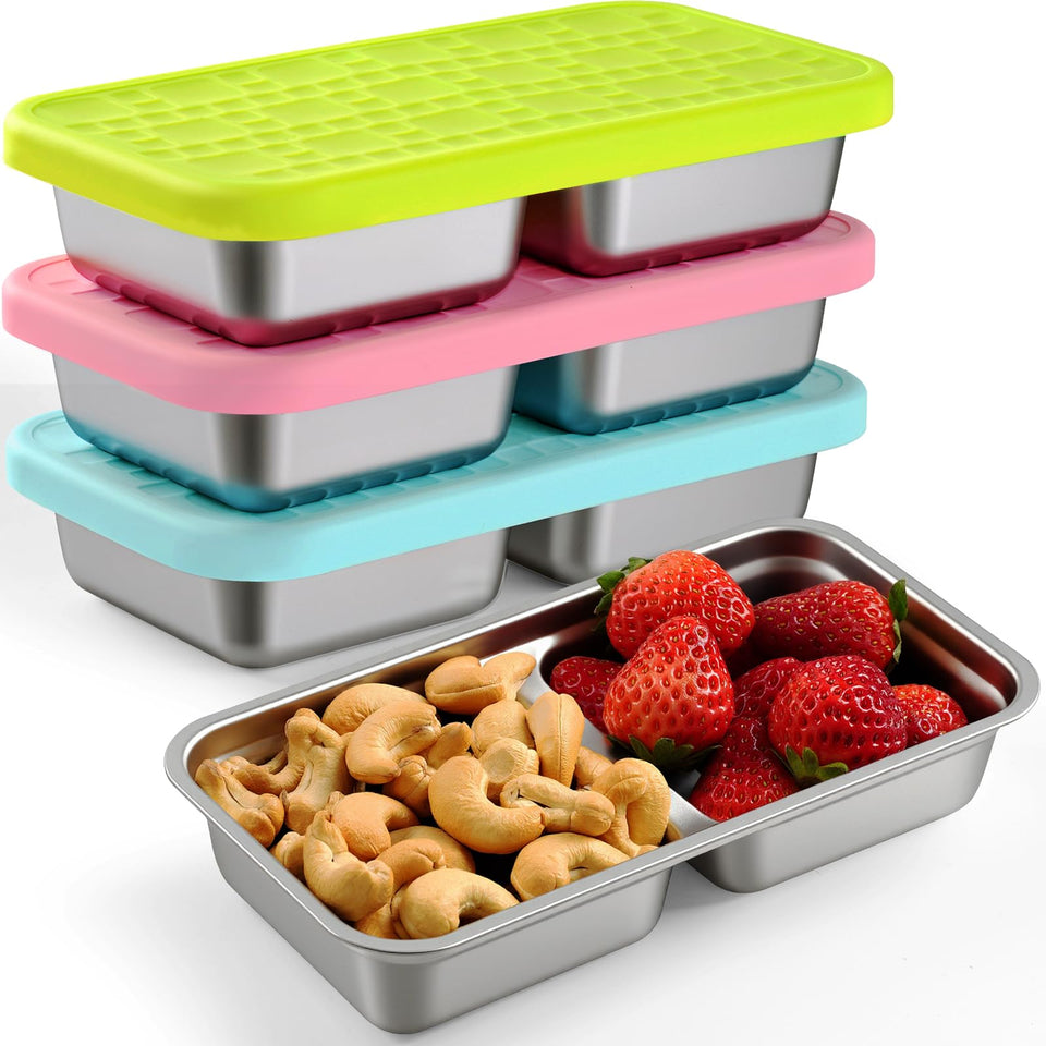 Jrisbo stainless steel snack container with double compartments for neat separation