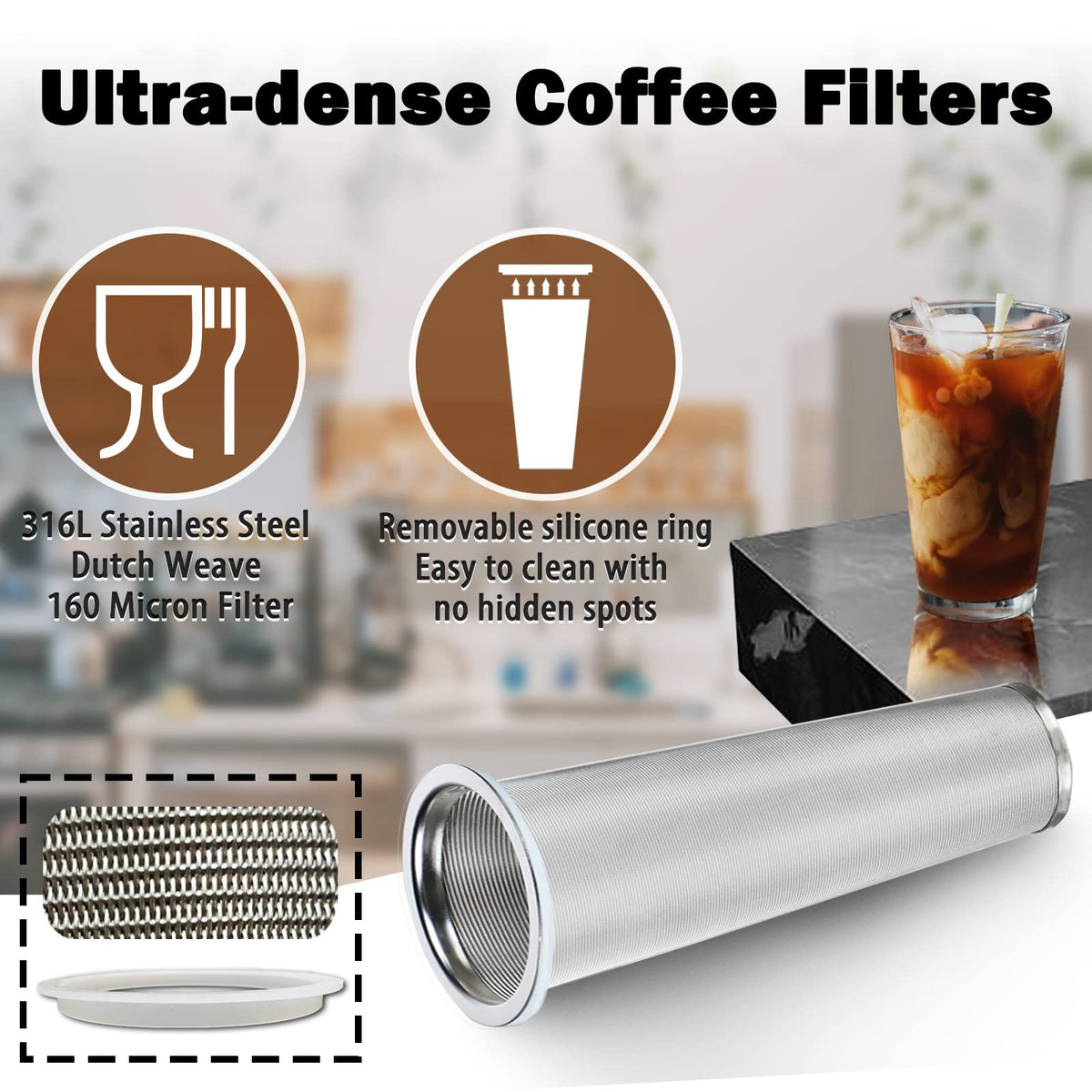 Jrssae stainless mixing spoon helps blend grounds evenly for consistency.