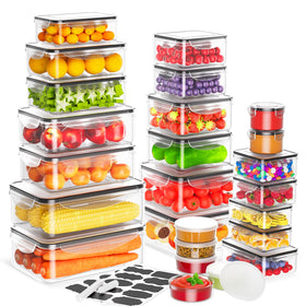 JSCARES 50-piece set of clear containers for organized meal prep and leftovers.