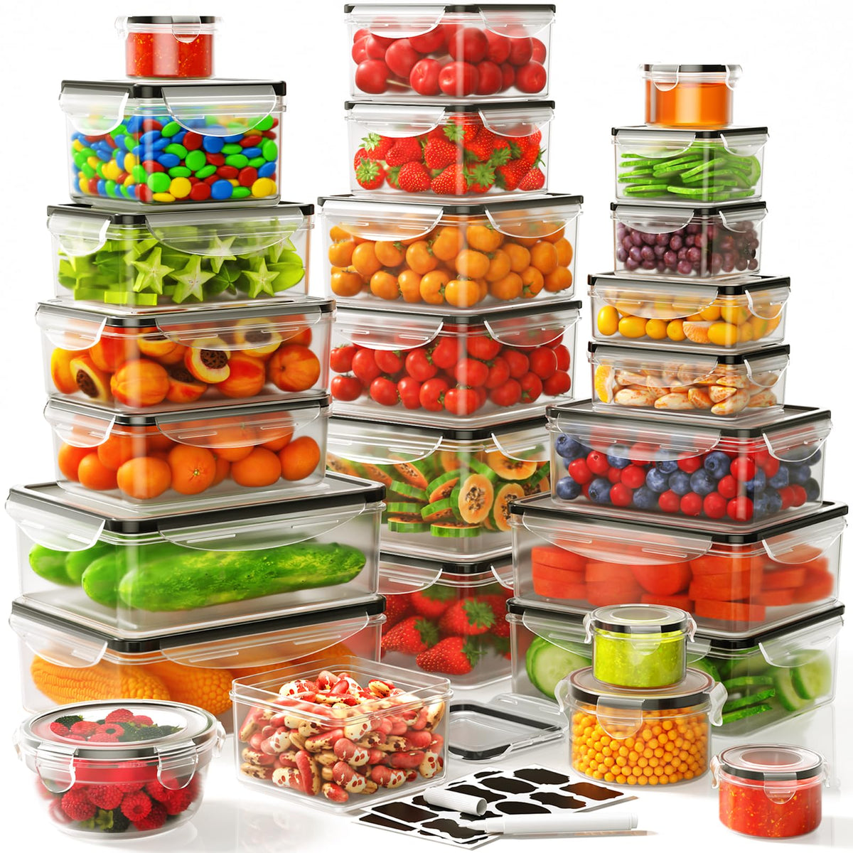 JSCARES 52pcs container set overview for kitchen organization and meal prep.