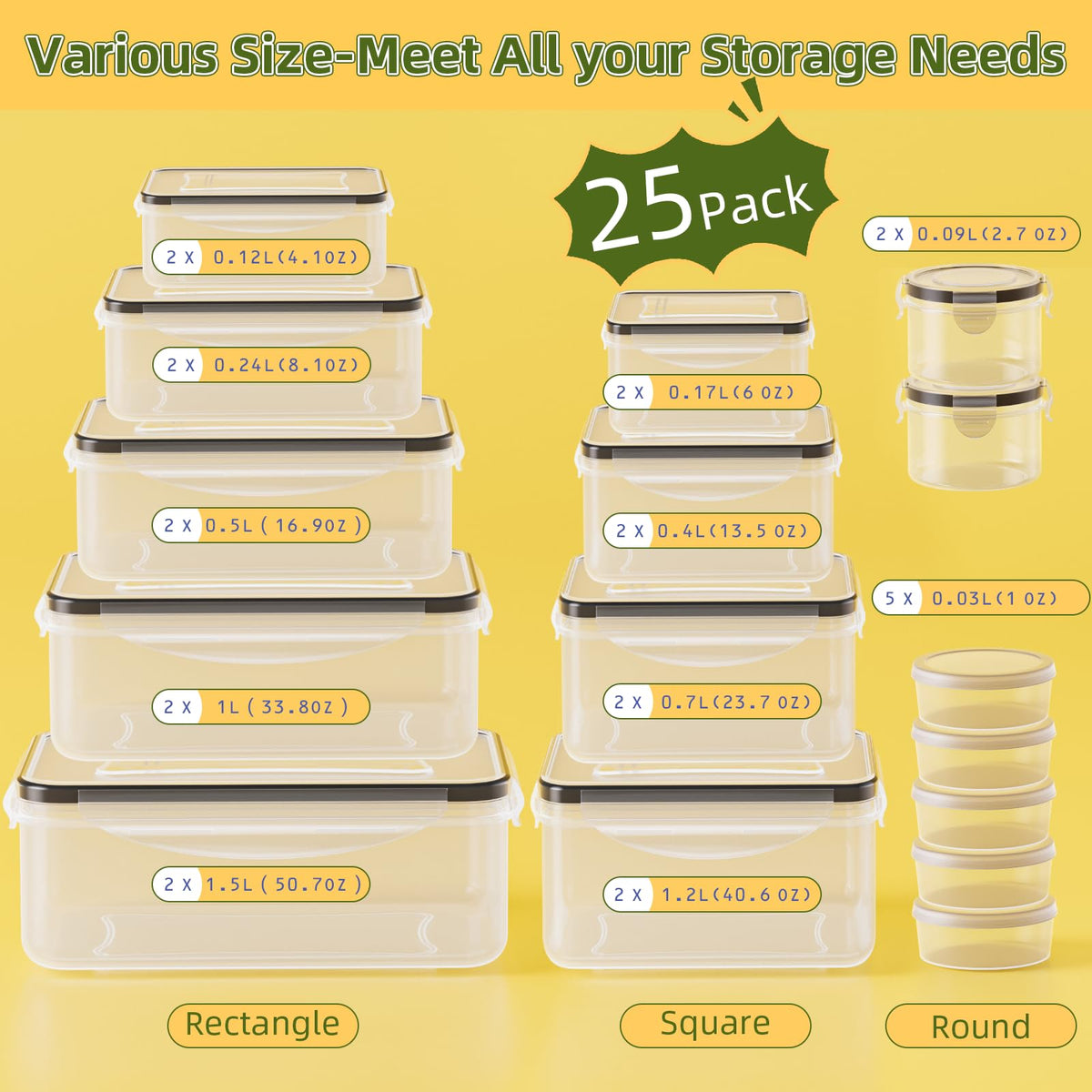 JSCARES airtight lids and containers with locking clips prevent spills and leaks.