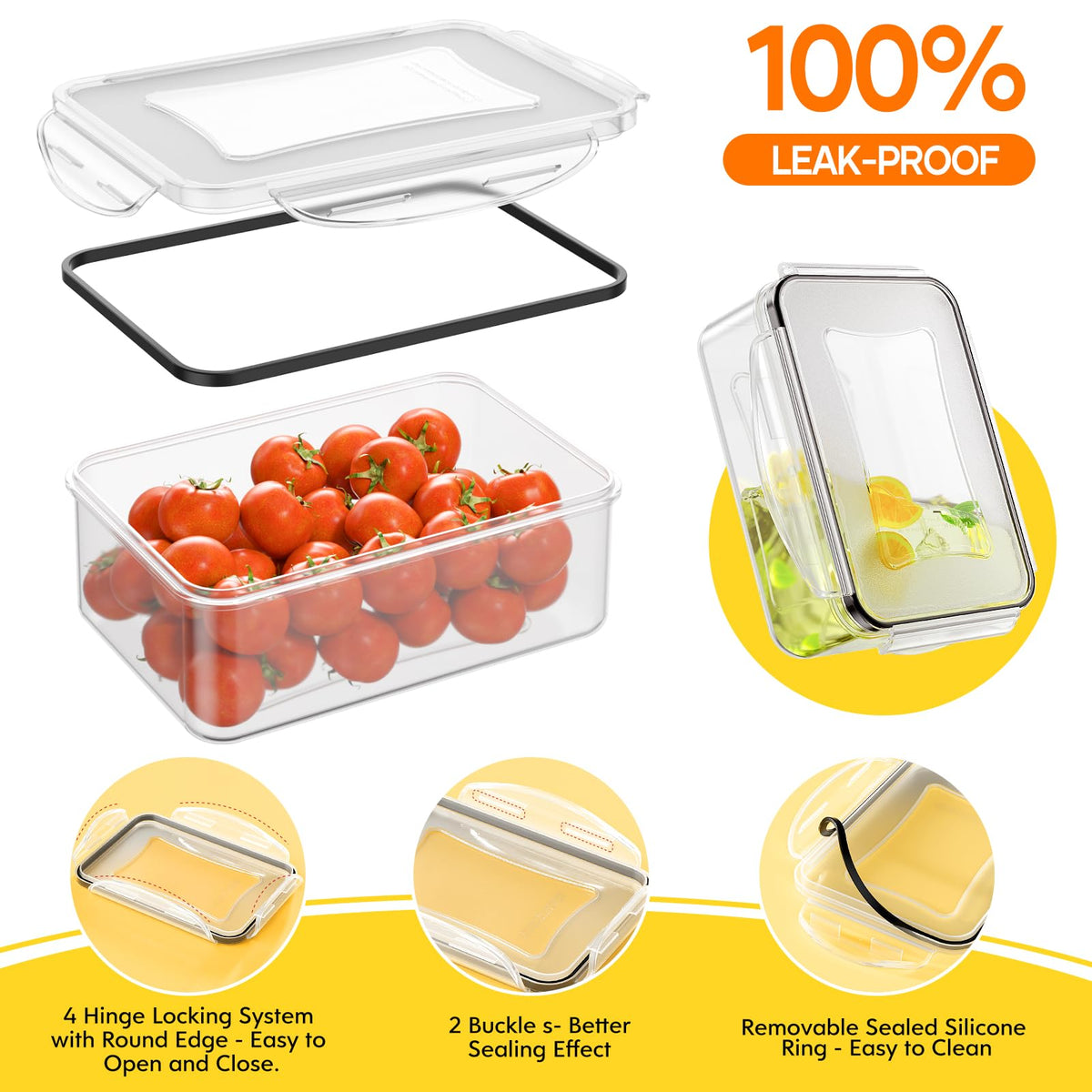 JSCARES rectangular 33-oz containers in fridge for leftovers