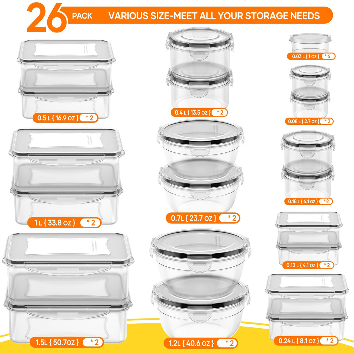 JSCARES rectangular 50-oz containers stacked for efficient pantry storage