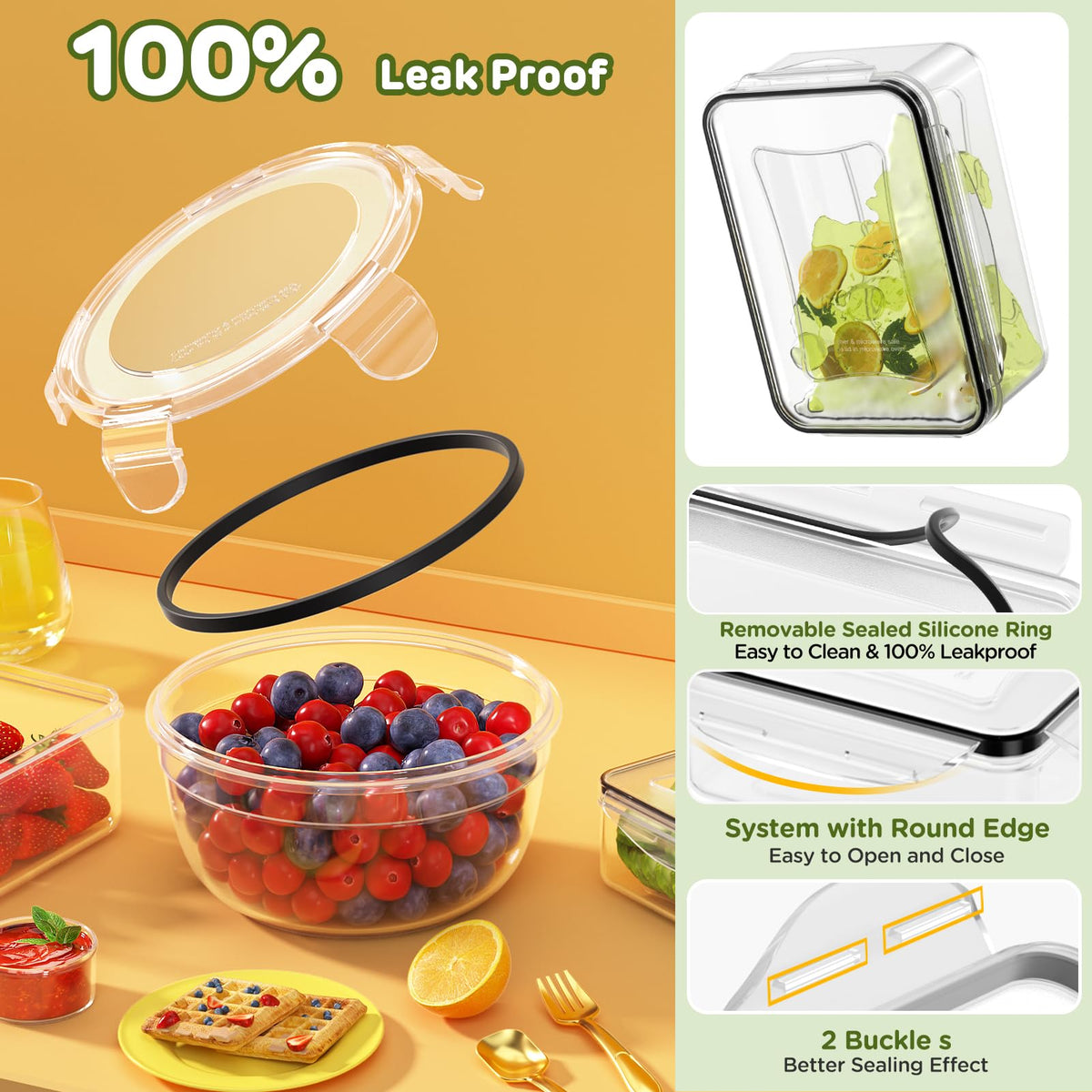 JSCARES rectangular 16.9 oz container stackable for space-saving storage