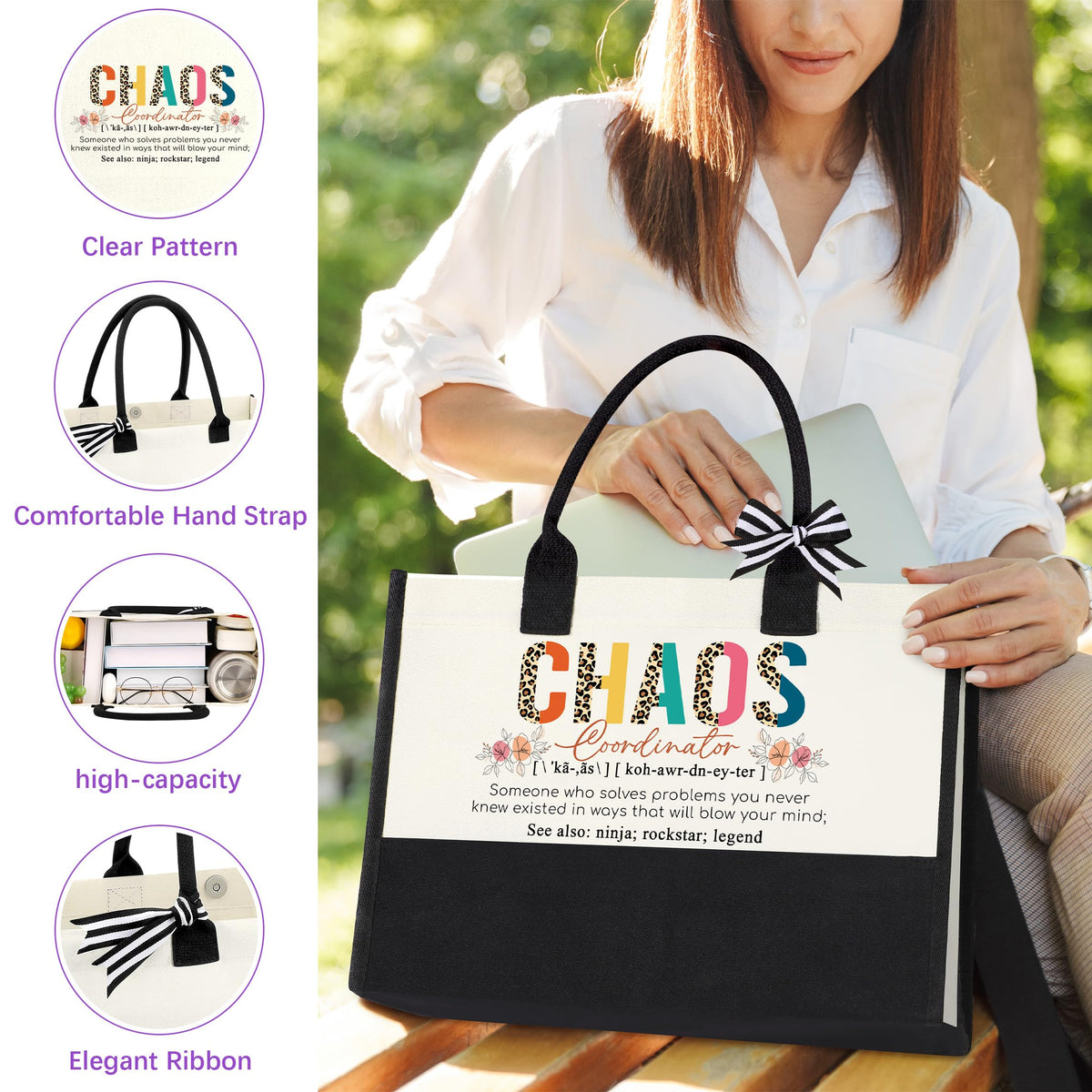 JSENGIFT Chaos Coordinator canvas makeup bag—spacious storage on the go
