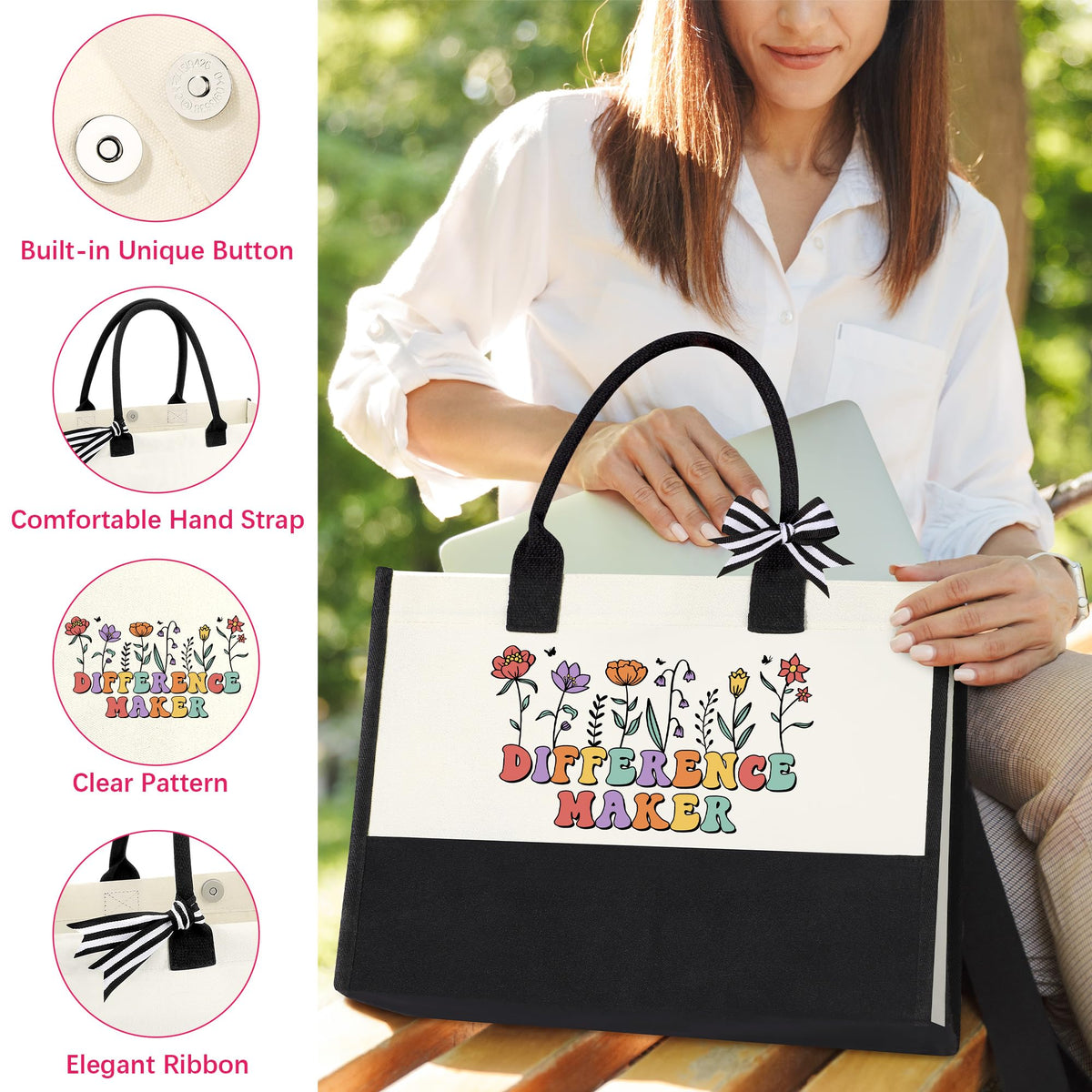 JSENGIFT Difference Maker canvas makeup bag, practical organizer for cosmetics.