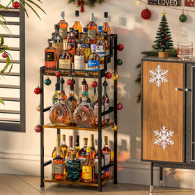 Jsskeeim bottom shelves accommodate tall syrup bottles and assorted storage.