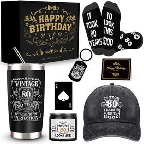 JTAMOHI 80th tumbler keeps drinks hot or cold during celebrations.
