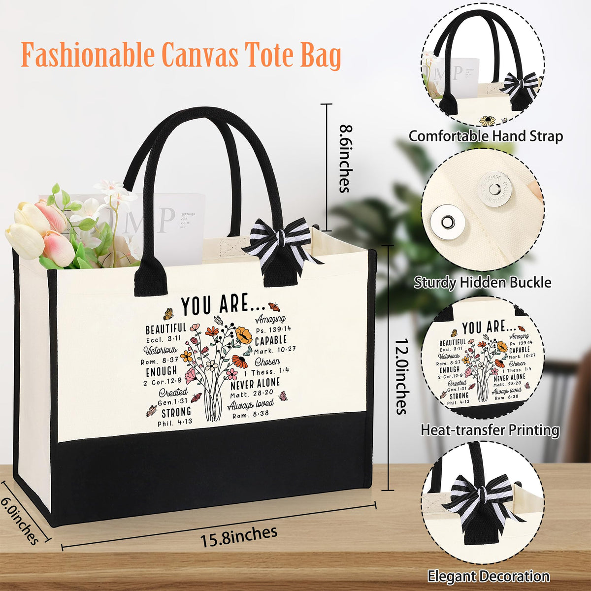 JTENGTOP canvas makeup bag with double-sided print for daily faith-inspired style