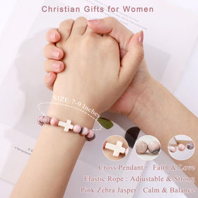 JTENGTOP pink zebra bracelet with white cross adds a faith-inspired accent.