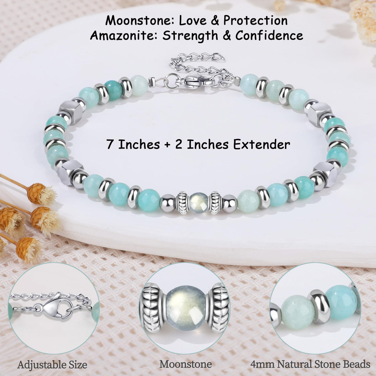 JTENGTOP 4mm moonstone bracelet ideal for daily wear and gifting.