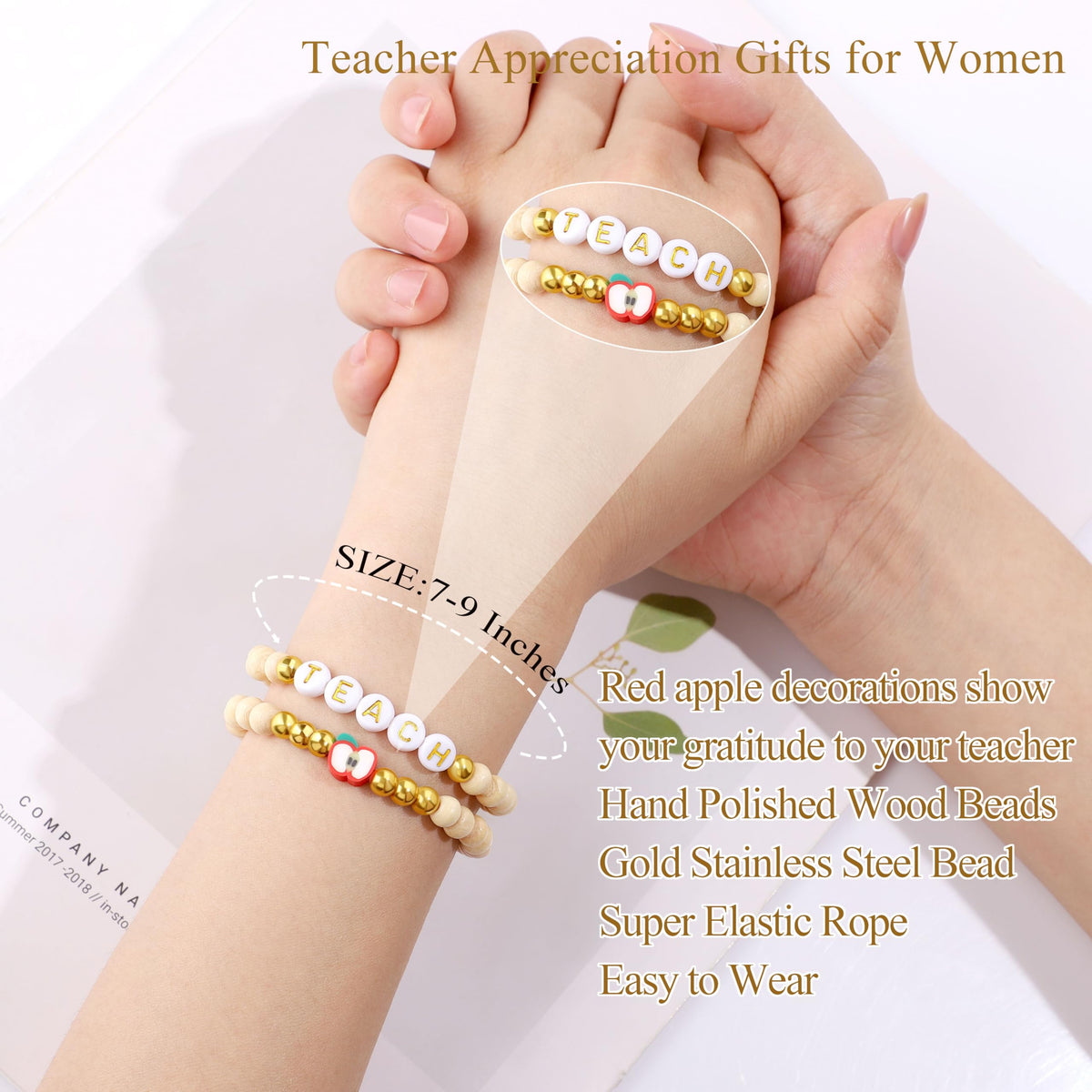 JTENGTOP wooden bead bracelets with apple and letter beads, symbolic keepsake.