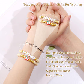 JTENGTOP wooden bead bracelets with apple and letter beads, symbolic keepsake.