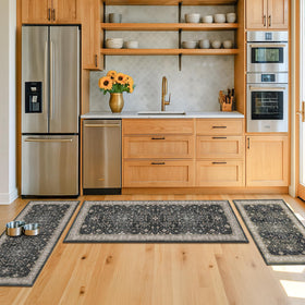 JTJ Black Boho kitchen rugs set 3 close-up, fade-resistant fibers and reinforced edges