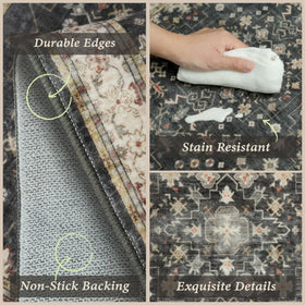 JTJ Black Boho kitchen rugs set 3 long runner, easy to clean and refresh