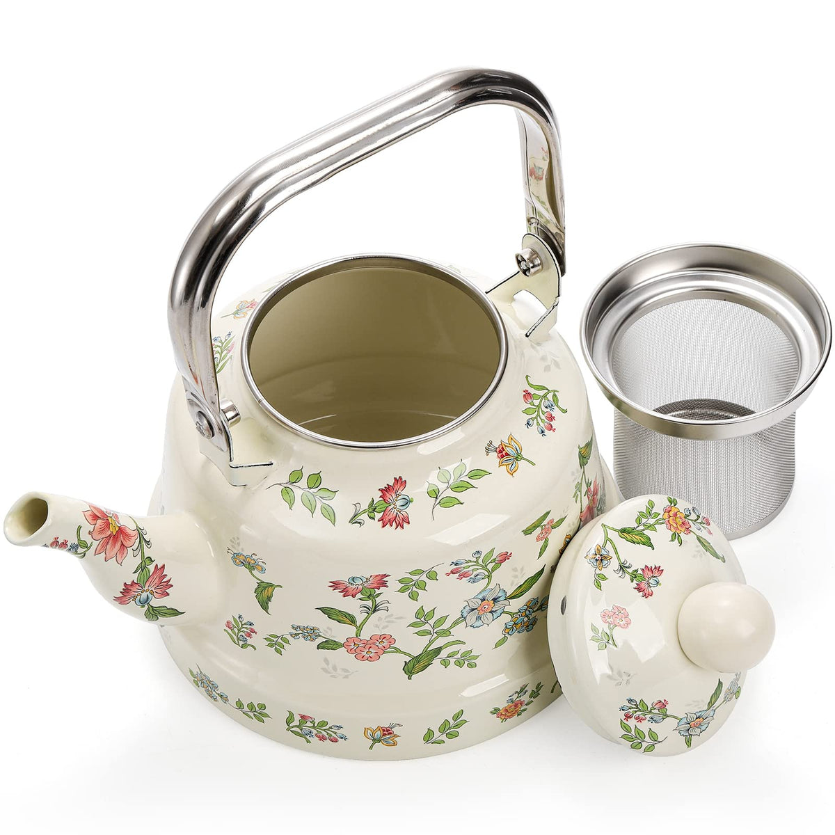 Jucoan 1.8-quart enamel kettle ready for camping or picnics on the go.