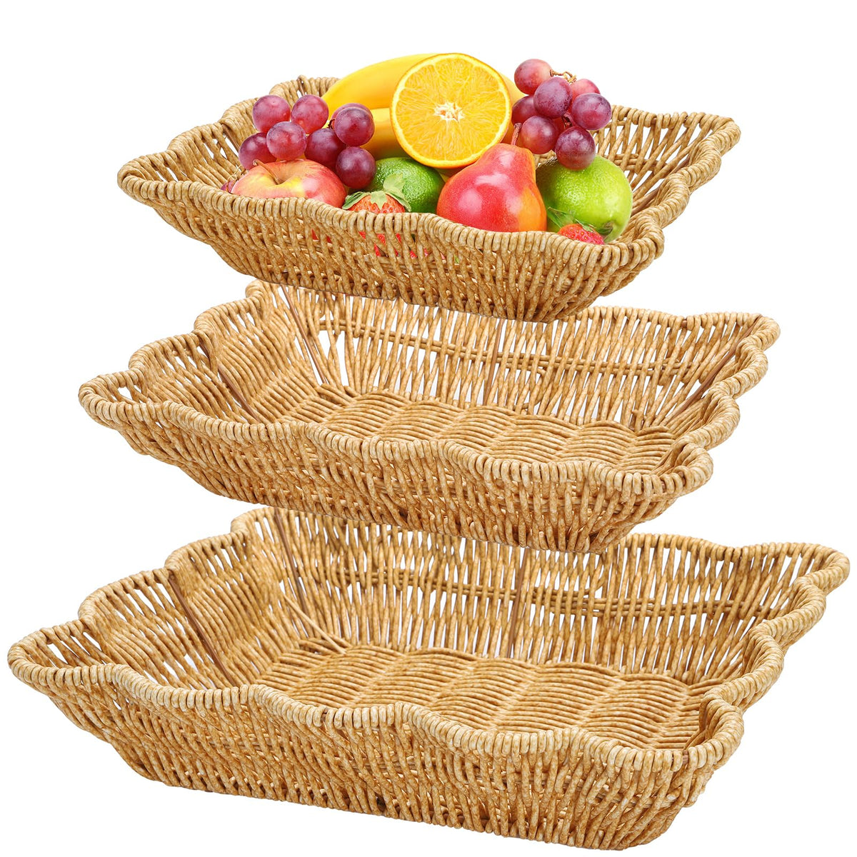 Jucoan 3 pack large basket for breads on a dining table for serving.