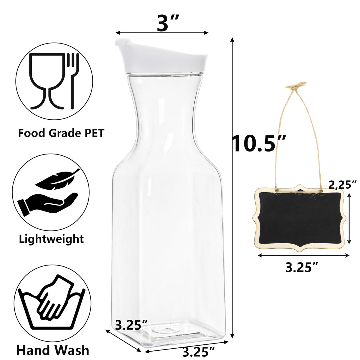 Jucoan clear carafe with flip-top lid for easy pouring and freshness.