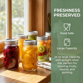 Jucoan clear glass mason jar with easy-fill opening and airtight seal