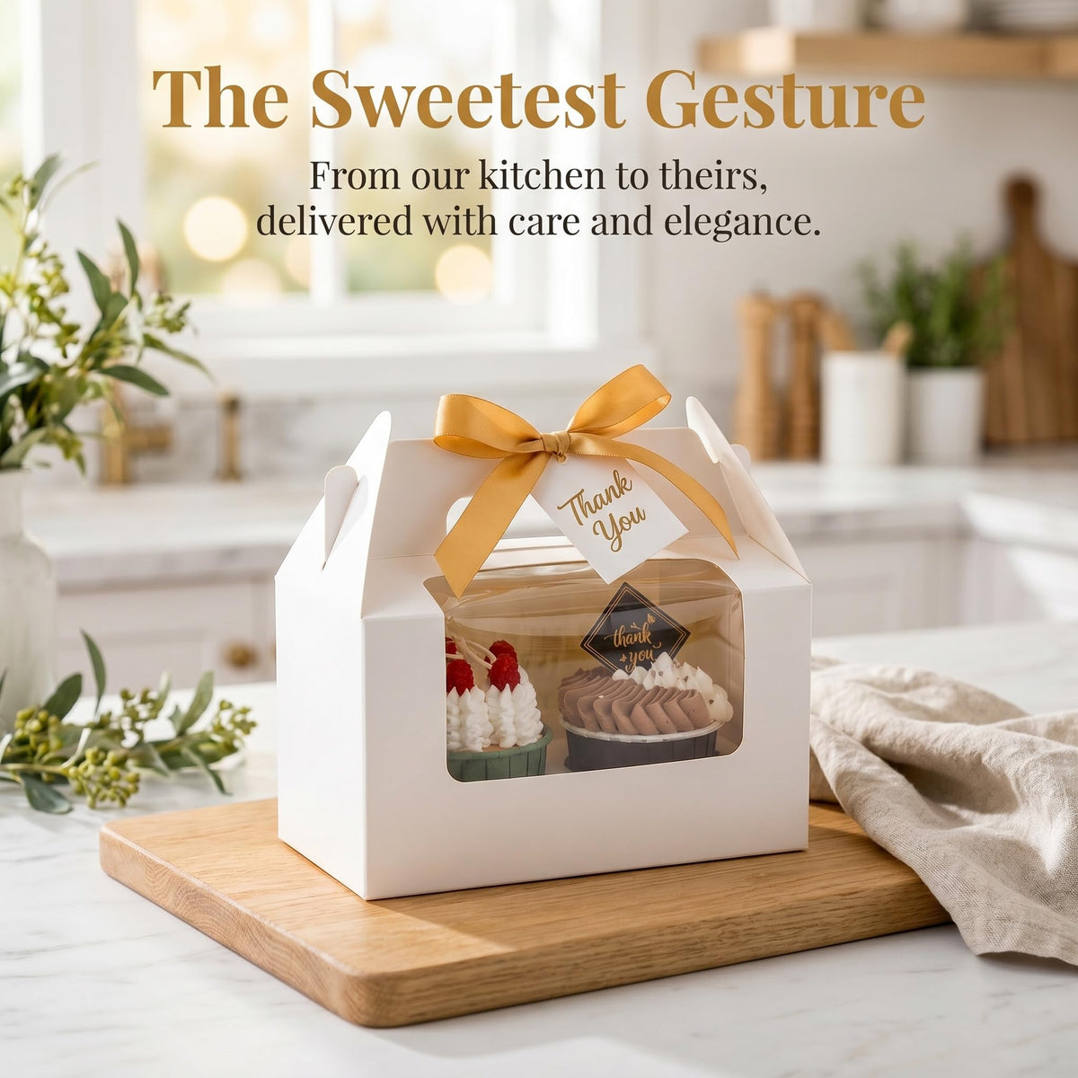 Jucoan cupcake box handles for easy transport.