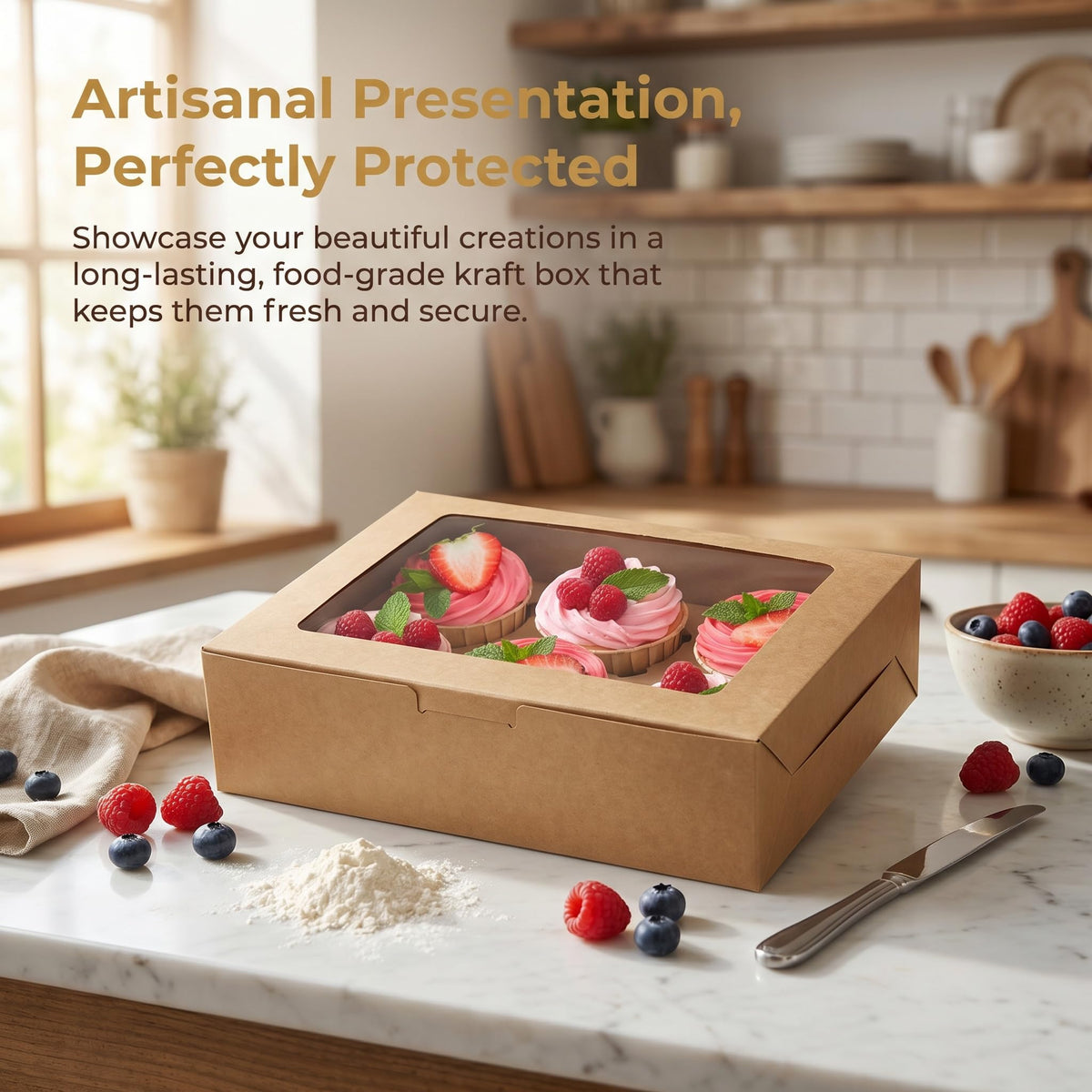 Jucoan cupcake box with clear window showcases pastries.