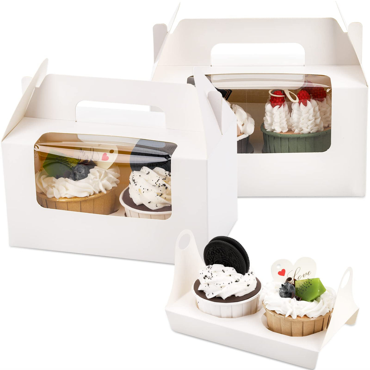 Jucoan cupcake box with window for easy dessert viewing.