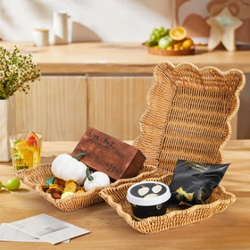 Jucoan rectangular serving basket on countertop for organization and display.