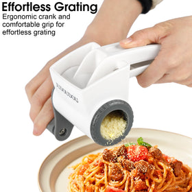 JUDOUDOU cheese grater with interchangeable drums demonstrating versatile shredding options.