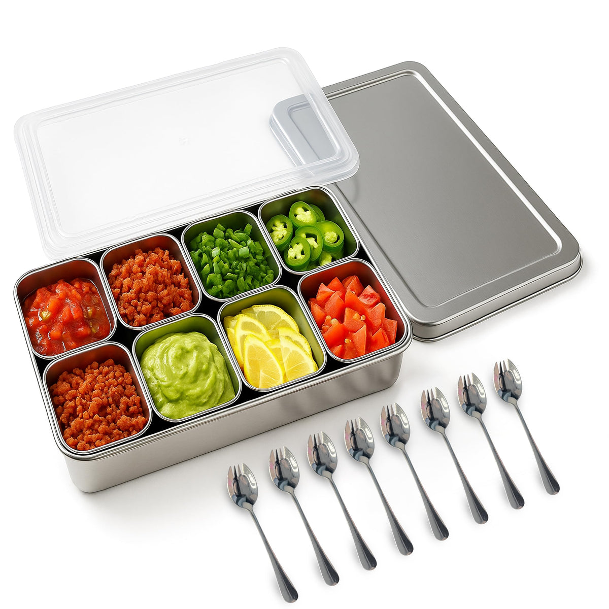 Jugetware Yakumi Pan multi-compartment open shows organized spices for faster prep