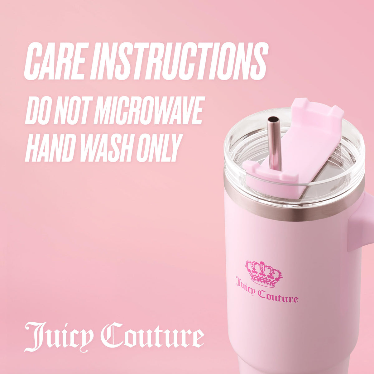 Juicy Couture Travel Style bottle logo detail enhances style while hydrating on the go.