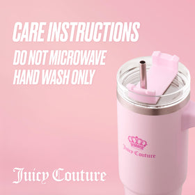 Juicy Couture Travel Style bottle logo detail enhances style while hydrating on the go.