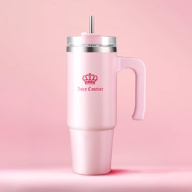 Juicy Couture Travel Style bottle stainless steel straw with stopper for controlled sipping.