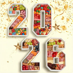 JUICYRAUL charcuterie number box in white, sturdy graduation centerpiece.