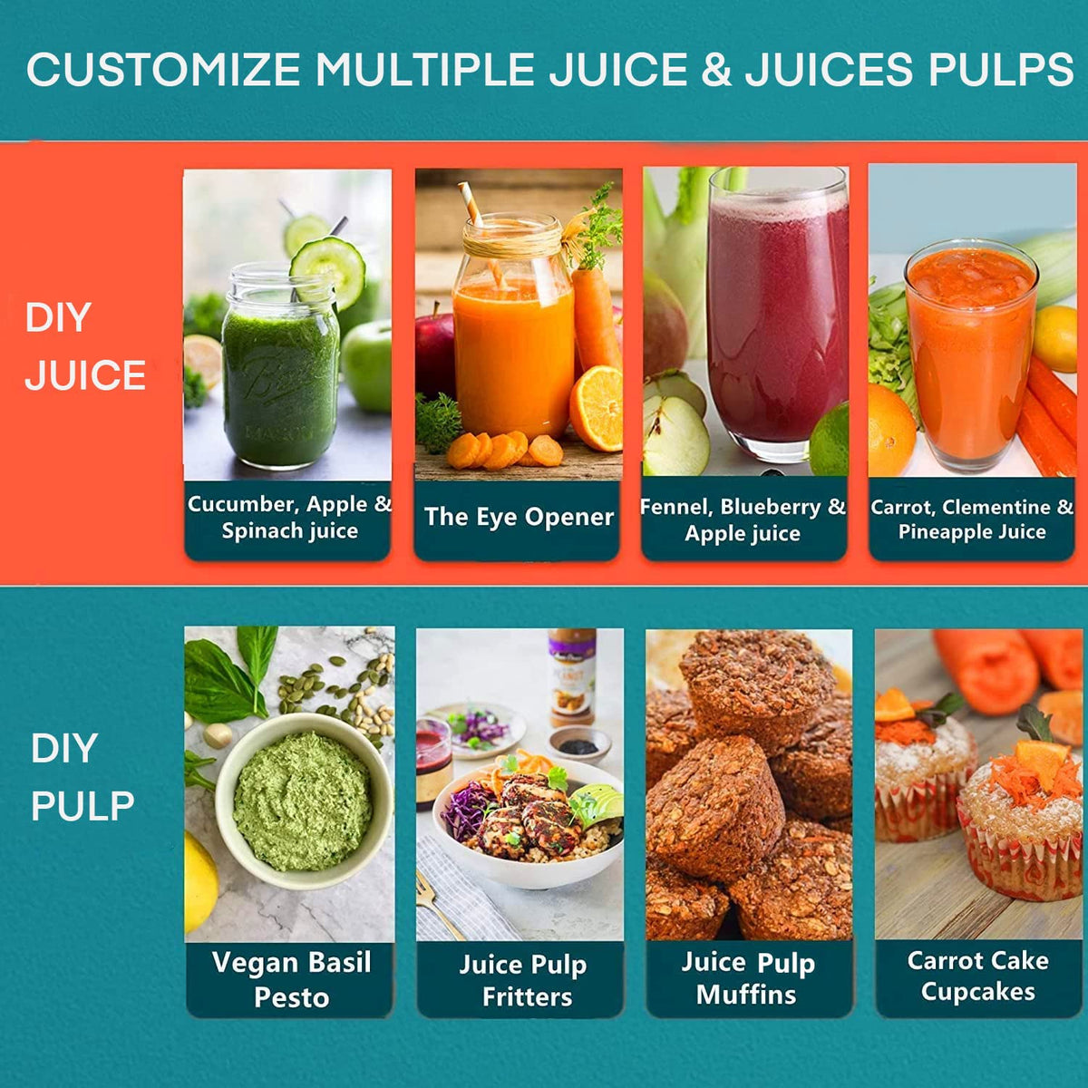 Juilist juicer 800W motor delivers rapid extraction for tastier juice.