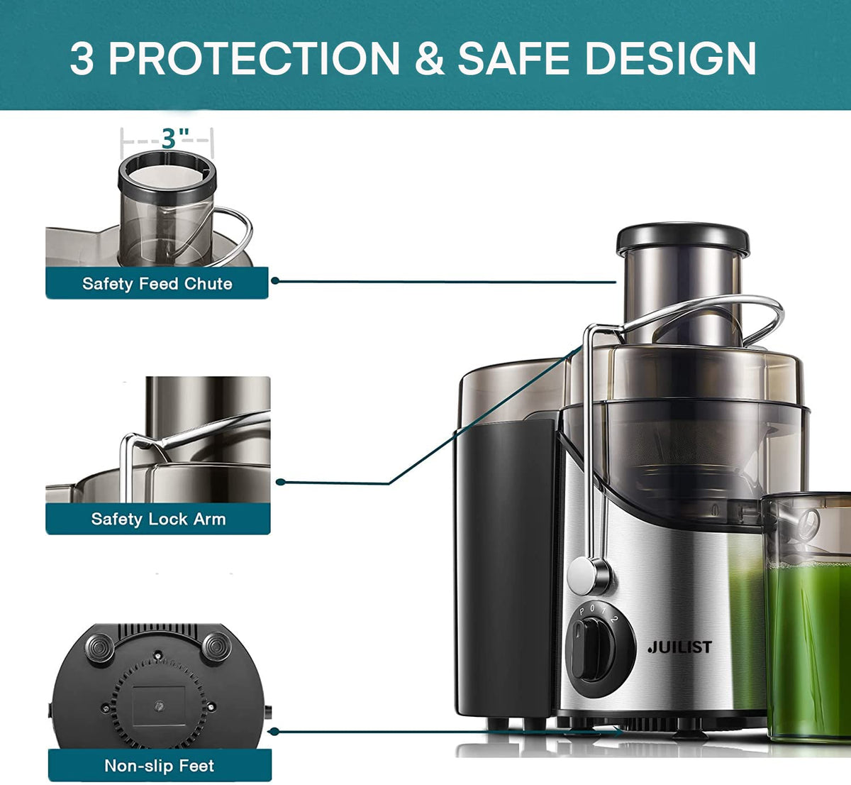 Juilist juicer compact countertop design saves space in small kitchens.