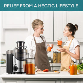 Juilist juicer visible juicing window lets you monitor extraction in real time.