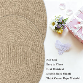Jukercici heat resistant placemats provide surface protection for hot dishes.