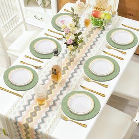 Jukercici green mats suit farmhouse and rustic decor for indoor and outdoor meals.