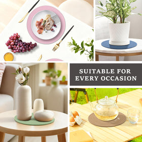 Jukercici 13-inch circle placemats create cohesive tablescape under plates and vases.