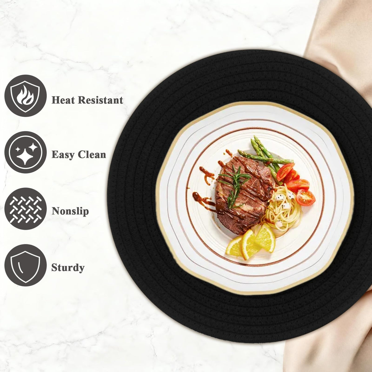 Jukercici non-slip bottom keeps placemats steady for dining.