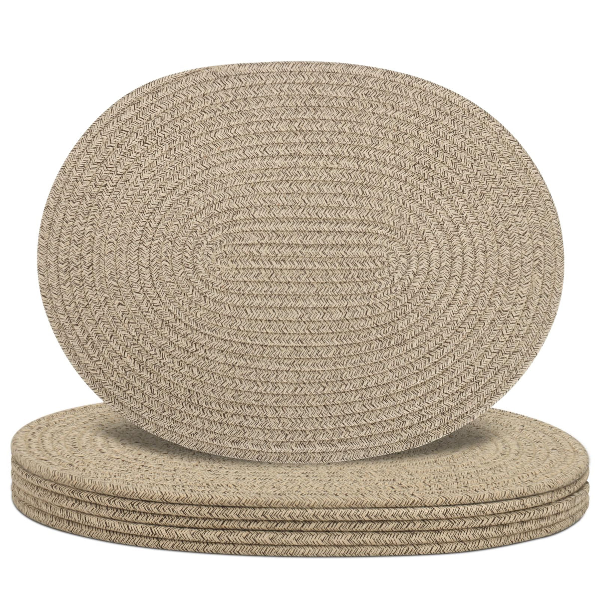 Jukercici oval woven placemats set6 in brown protect surfaces during meals.