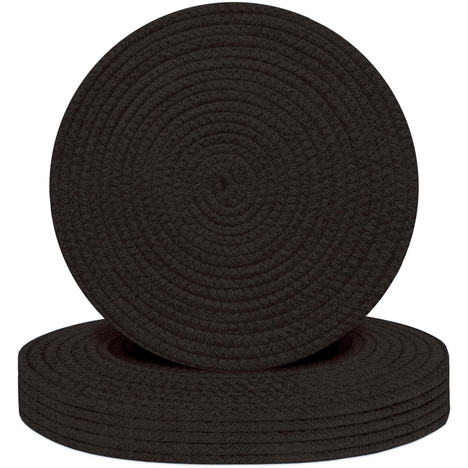 Jukercici round placemats 13-inch weave protect surfaces during meals.
