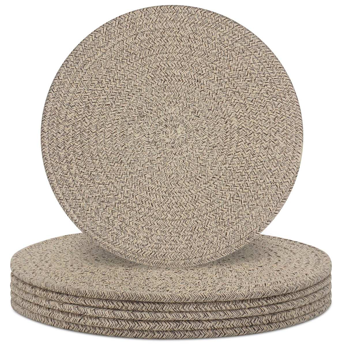 Jukercici round placemats top view highlighting cotton rope texture and heat resistant protection