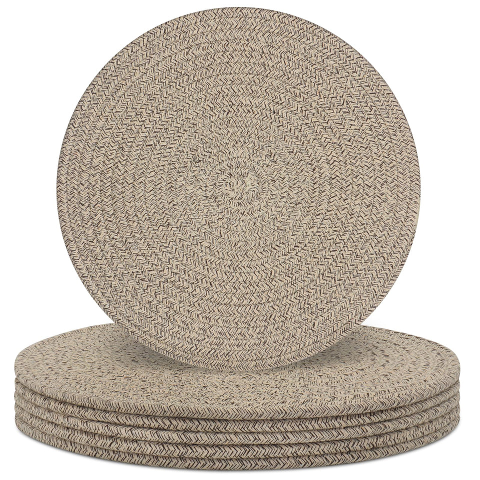 Jukercici round placemats top view highlighting cotton rope texture and heat resistant protection