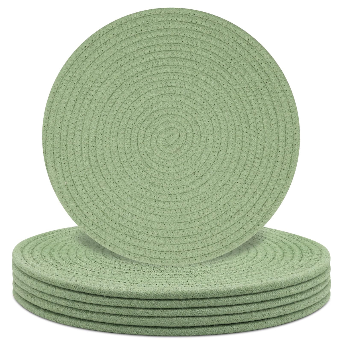 Jukercici round placemats set of 6 in green cotton rope protect surfaces while adding rustic charm.