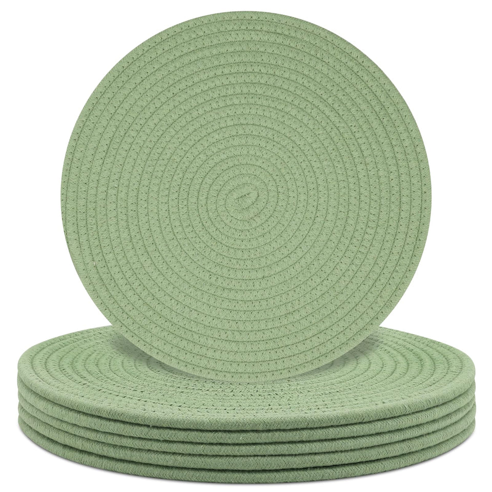 Jukercici round placemats set of 6 in green cotton rope protect surfaces while adding rustic charm.