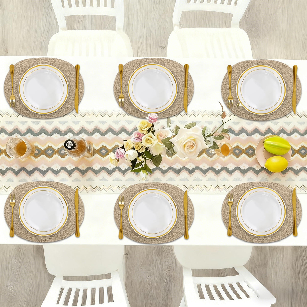 Jukercici thick braided mats double as decorative table accents.