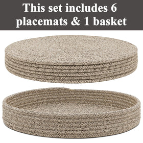 Jukercici woven cotton rope placemats displaying rustic texture and non-slip surface.