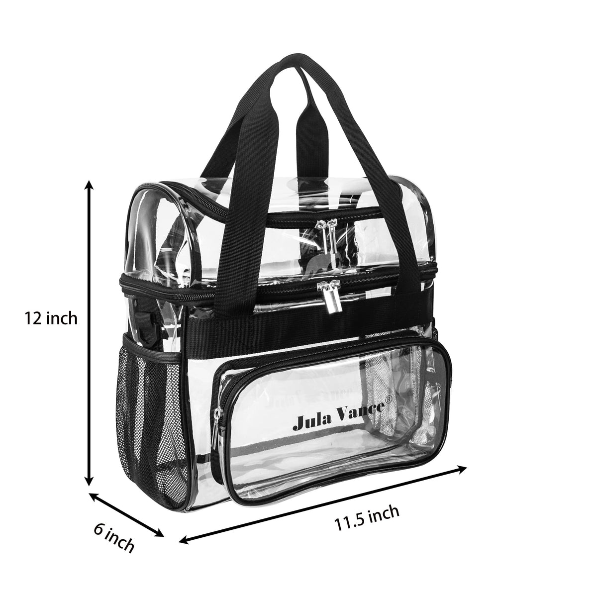 Jula Vance clear lunch tote shows compartments for quick reach