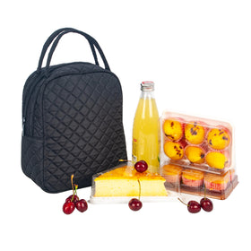 Jula Vance quilted lunch bag side view, compact for bags and purses